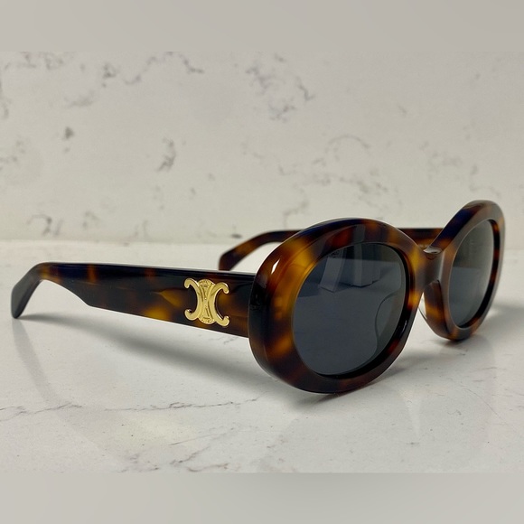 Celine Triomphe 52mm Oval Sunglasses in Havana Smoke (Brown Tortoise) - Picture 2 of 6